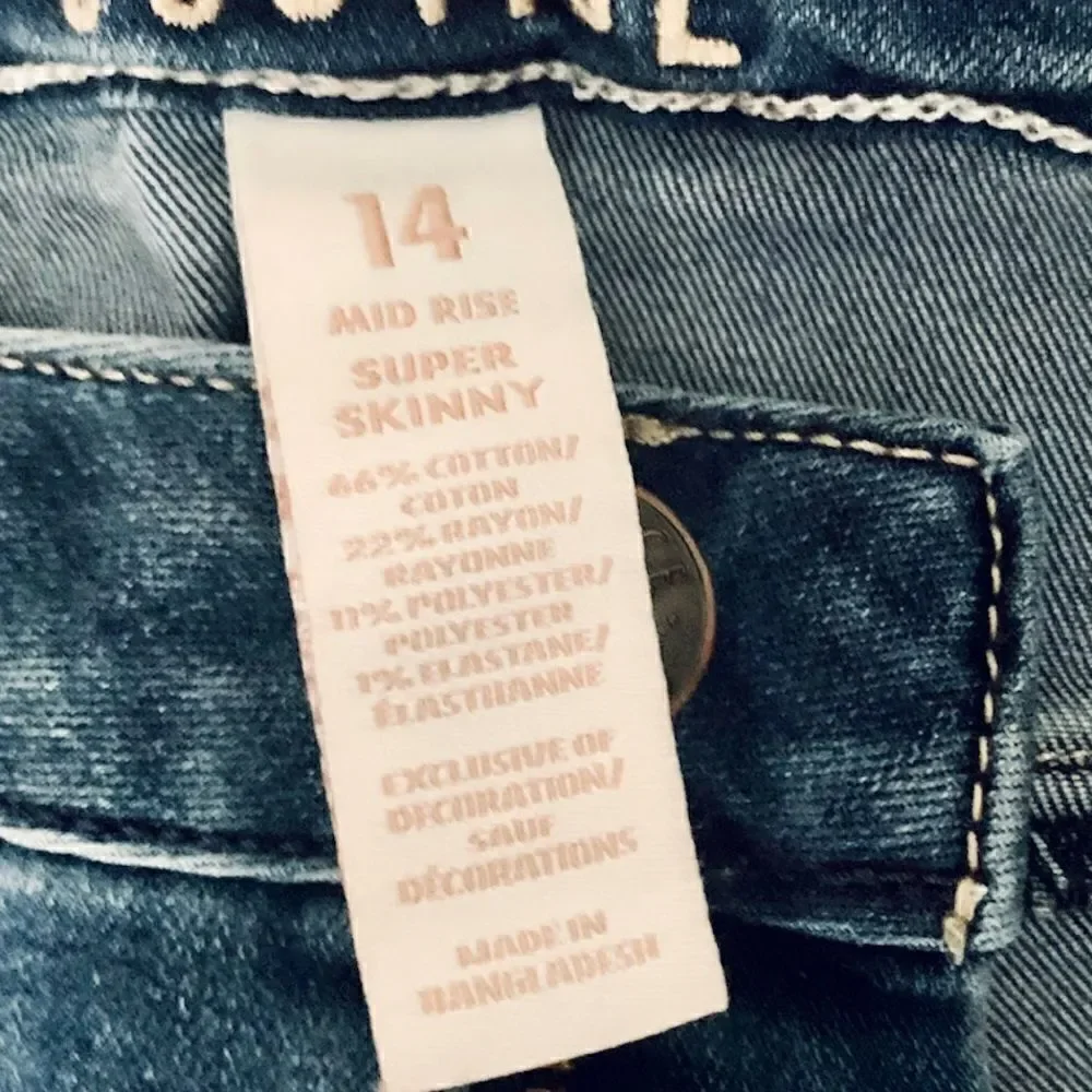 Justice Distressed Mid-Rise Girlfriend Super Skinny Jeans Size 14